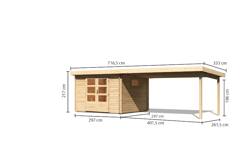 Karibu Woodfeeling Gartenhaus Trittau 3/5 inkl. 400 cm Anbaudach - 38 mm inkl. gratis Innenraum-Pflegebox im Wert von 99€ Bild