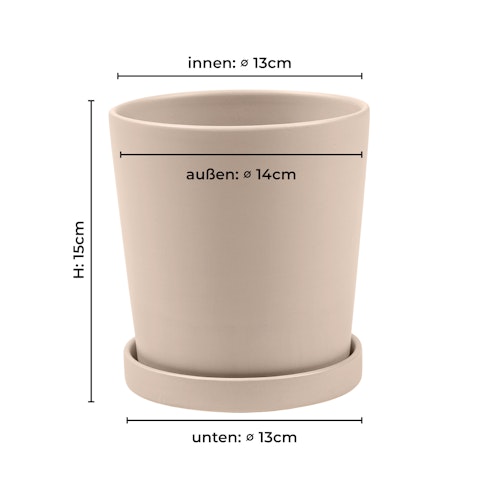 Wikholm form Design Pflanzgefäß / Blumentopf 2er Set Keramik creme ⌀ 14 x H 15 cm, 17 x H 18 cm inkl. Untersetzer