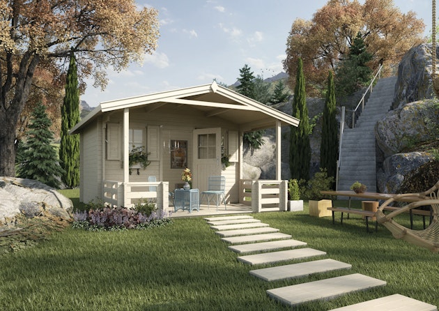 Weka 45 mm Weekendhaus 138 B mit Vordach+Terrasse | Mein-Gartenshop24