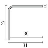 Parkettfreund -Eckschutzwinkel PF 143 U-K F8G matt gebürstet 1500x31 mm - 30 mm Edelstahl matt gebürstet mit glatter Oberfläche; 1-fach gekantet