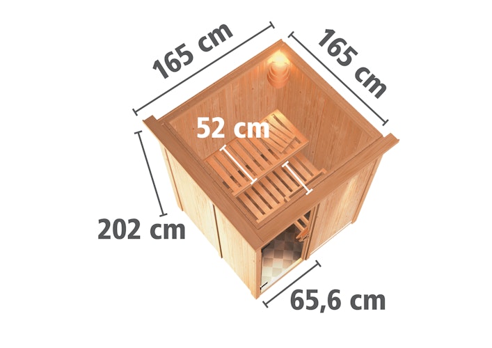 Karibu Sauna Norin mit Fronteinstieg 68 mm inkl. gratis Saunaofen & 8-teiligem Zubehörpaket (Gesamtwert 1071,91€) Bild