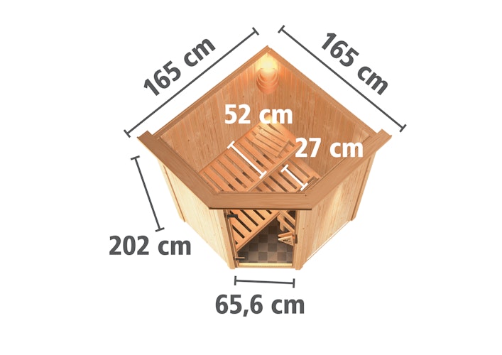 Karibu Sauna Larin mit Eckeinstieg 68 mm inkl. gratis Saunaofen & 8-teiligem Zubehörpaket (Gesamtwert 741,91€) Bild