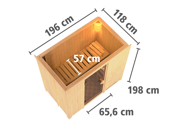 Karibu Sauna Variado mit Fronteinstieg 68 mm inkl. gratis Saunaofen & 8-teiligem Zubehörpaket (Gesamtwert 1071,91€) Bild