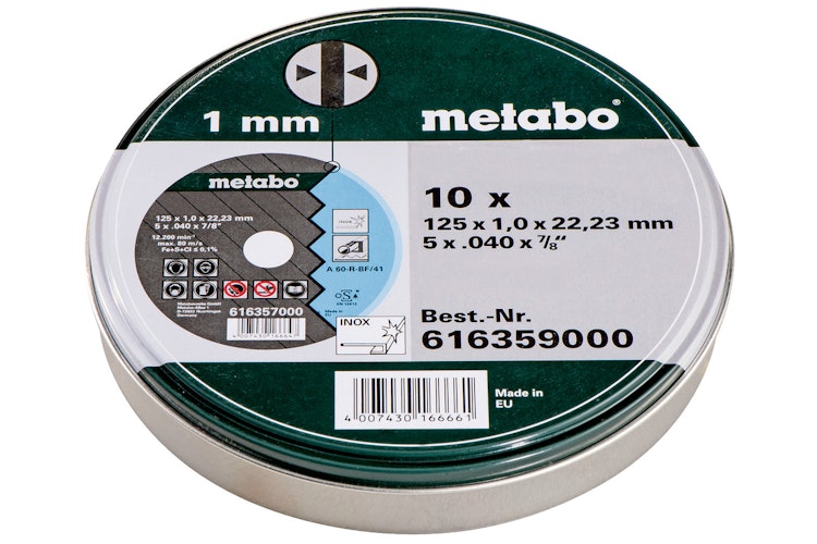 Metabo Satz = 10x Trennscheiben "SP" 125x1,0x22,23 Inox TF 41 in Blechdose
