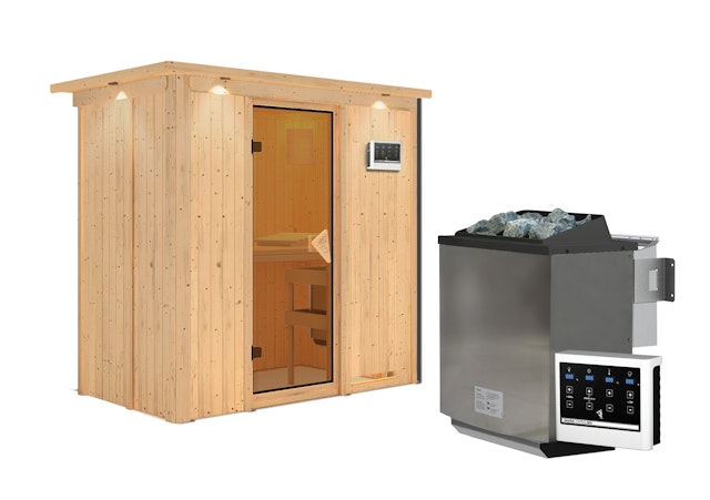 Karibu Sauna Variado mit Fronteinstieg 68 mm - Sparset inkl. Zubehörpaket inkl. 9-teiligem gratis Zubehörpaket Vorschaubild Galerie