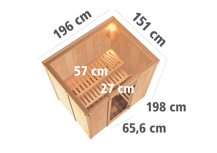 Karibu Sauna Bodin mit Fronteinstieg 68 mm inkl. gratis Saunaofen & 8-teiligem Zubehörpaket (Gesamtwert 1071,91€) Bild