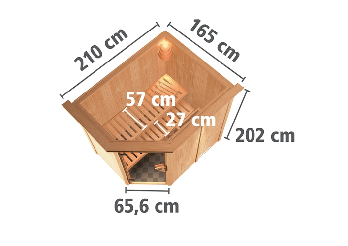 Karibu Sauna Carin mit Eckeinstieg 68 mm inkl. gratis Saunaofen & 8-teiligem Zubehörpaket (Gesamtwert 1071,91€) Bild