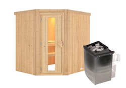 Karibu Sauna Siirin mit Eckeinstieg 68 mm inkl. 9-teiligem gratis Zubehörpaket