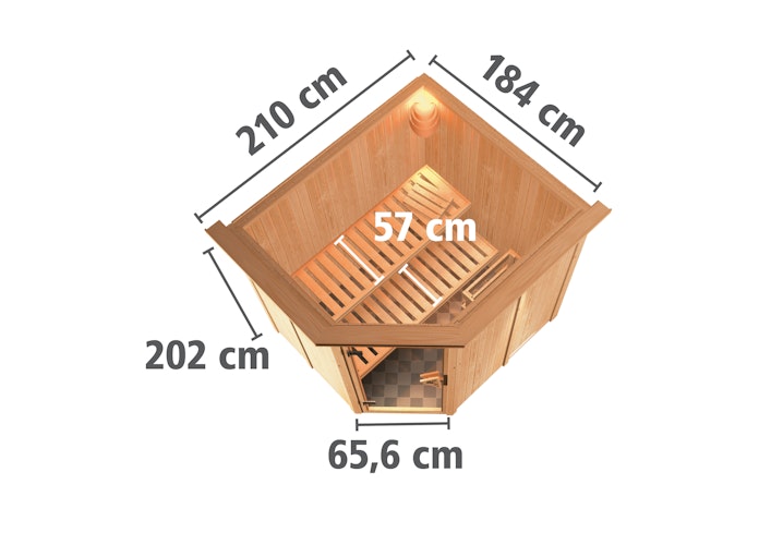 Karibu Sauna Siirin mit Eckeinstieg 68 mm inkl. gratis Saunaofen & 8-teiligem Zubehörpaket (Gesamtwert 1071,91€) Bild