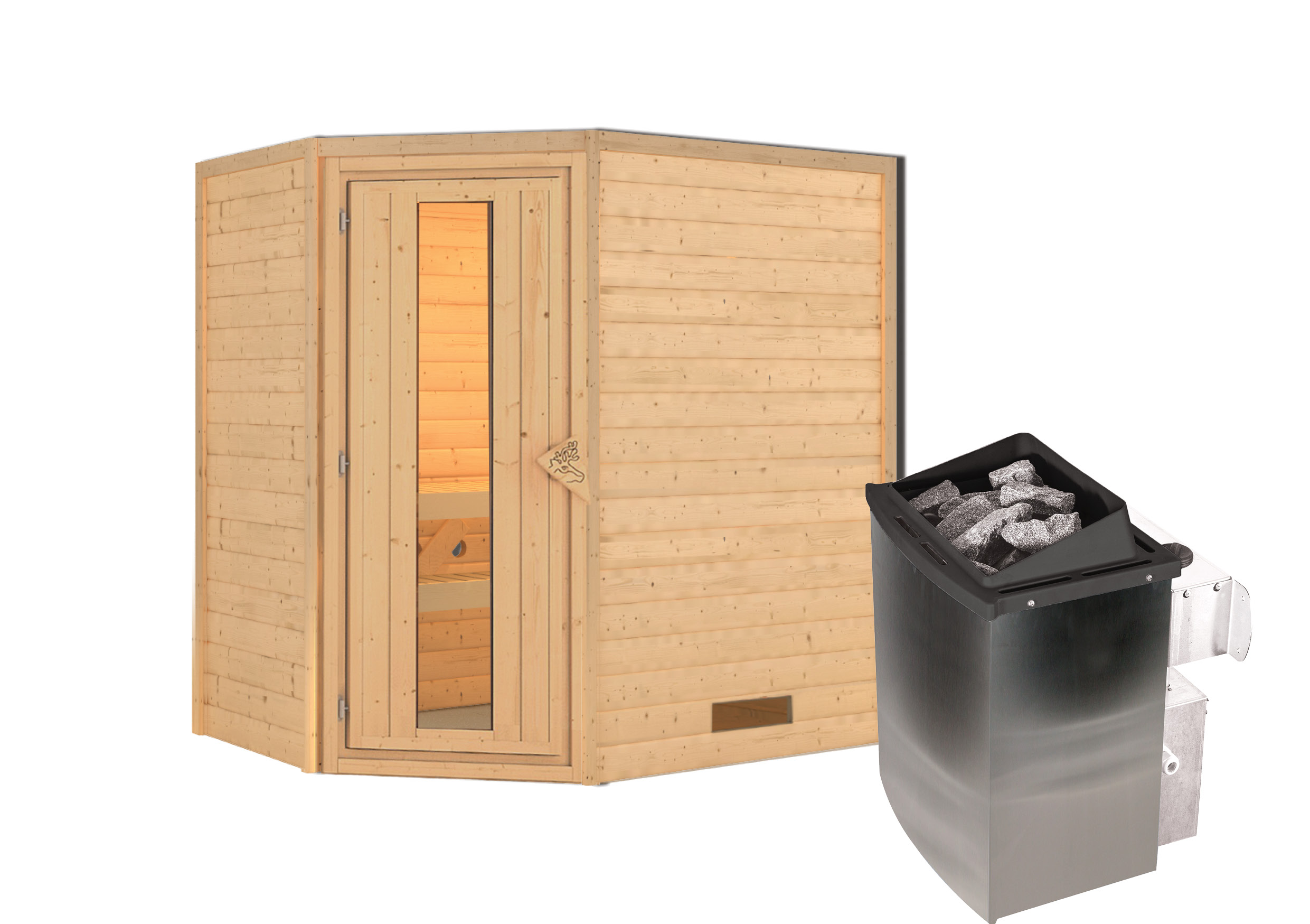 Vorschaubild Galerie Karibu Woodfeeling Sauna Svea - 38 mm Massivholz Aktionssauna inkl. 9-teiligem gratis Zubehörpaket