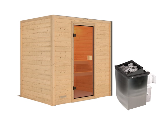 Karibu Woodfeeling Sauna Selena - 38 mm Massivholz Aktionssauna inkl. 9-teiligem gratis Zubehörpaket Vorschaubild Galerie