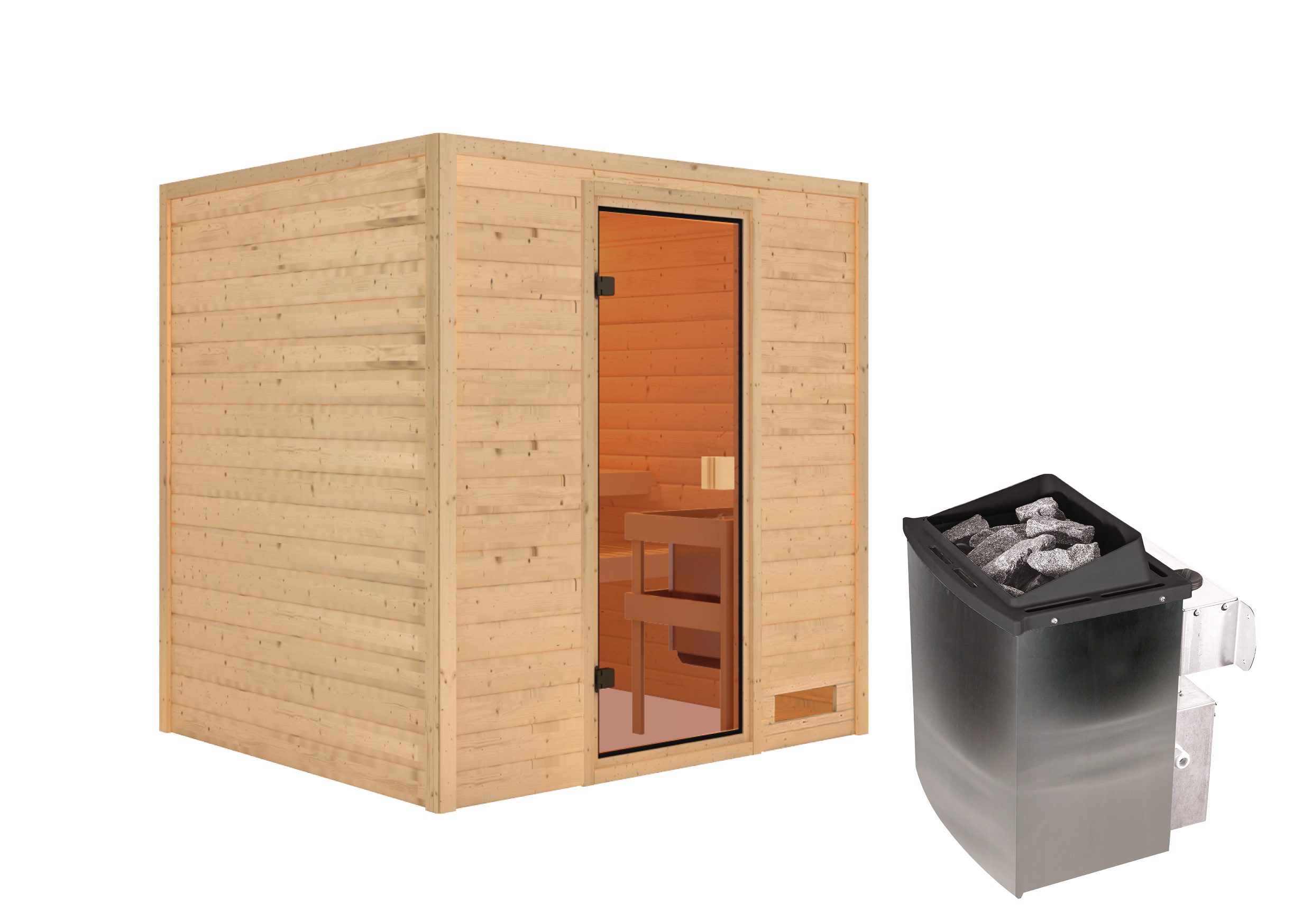 Vorschaubild Galerie Karibu Woodfeeling Sauna Adelina - 38 mm Massivholz Aktionssauna inkl. 9-teiligem gratis Zubehörpaket