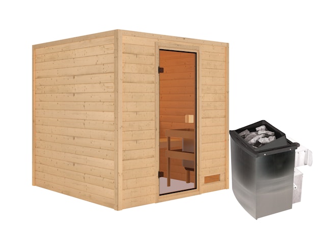 Karibu Woodfeeling Sauna Jara - 38 mm Massivholz Aktionssauna inkl. 9-teiligem gratis Zubehörpaket Vorschaubild Galerie