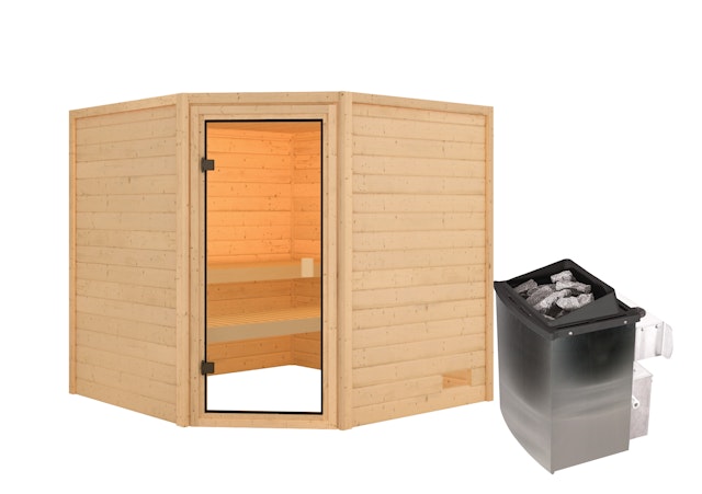Karibu Woodfeeling Sauna Tilda - 38 mm Massivholz Aktionssauna inkl. 9-teiligem gratis Zubehörpaket Vorschaubild Galerie