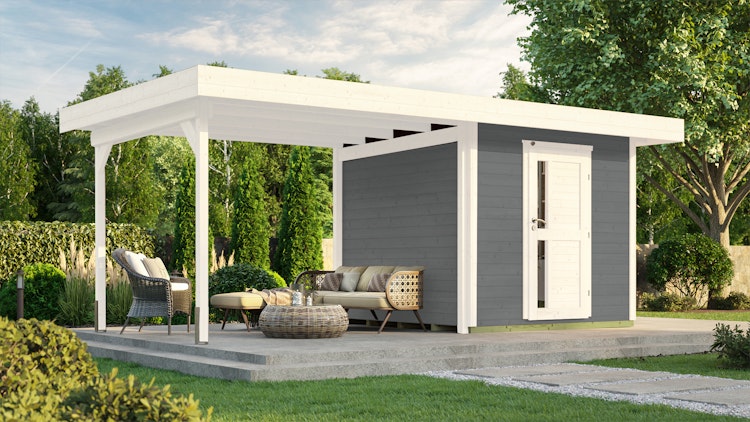 Weka Gartenhaus Designhaus 172 B mit Design-Einzeltüre und Anbau (295 cm) Bild