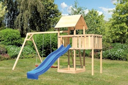 Akubi Kinderspielturm Lotti mit Satteldach inkl. Wellenrutsche, Doppelschaukelanbau und Anbauplattform inkl. gratis Zubehörset