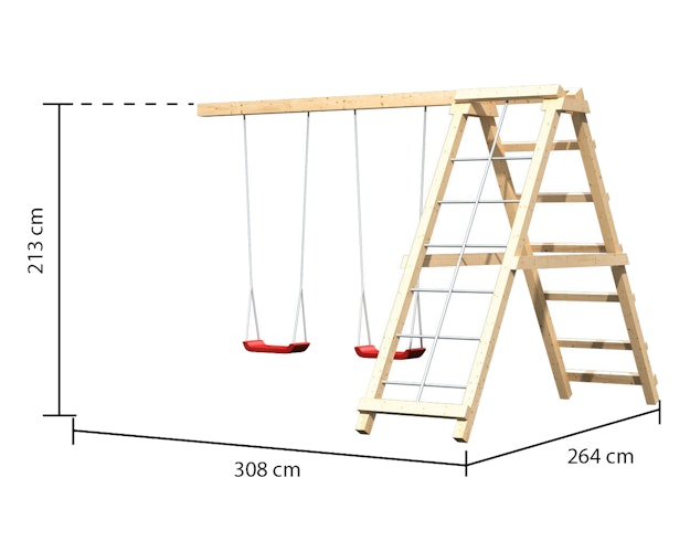 Akubi Kinderspielturm Lotti mit Satteldach inkl. Wellenrutsche, Doppelschaukelanbau, Klettergerüst und Anbauplattform Bild