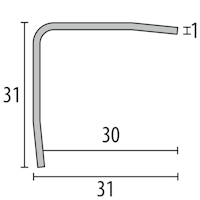 Parkettfreund -Eckschutzwinkel PF 174 U-K F8G matt gebürstet 1250x31 mm - 30 mm Edelstahl matt gebürstet mit glatter Oberfläche; 3-fach gekantet