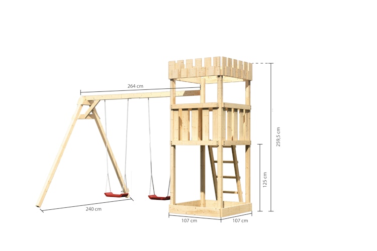 Akubi Kinderspielturm Ritterburg Löwenherz mit Doppelschaukelanbau Bild