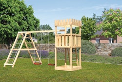 Akubi Kinderspielturm Ritterburg Löwenherz mit Doppelschaukelanbau und Klettergerüst