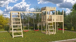 Akubi Kinderspielturm Ritterburg Löwenherz inkl. Anbauplattform, Doppelschaukelanbau und Klettergerüst