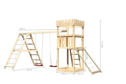 Akubi Kinderspielturm Ritterburg Löwenherz inkl. Doppelschaukelanbau mit Klettergerüst und Netzrampe