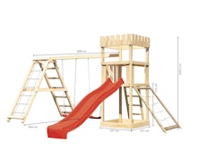 Akubi Kinderspielturm Ritterburg Löwenherz inkl. Wellenrutsche, Doppelschaukelanbau, Klettergerüst und Netzrampe