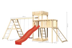 Akubi Kinderspielturm Ritterburg Löwenherz inkl. Wellenrutsche, Doppelschaukelanbau, Klettergerüst, Anbauplattform und Netzrampe