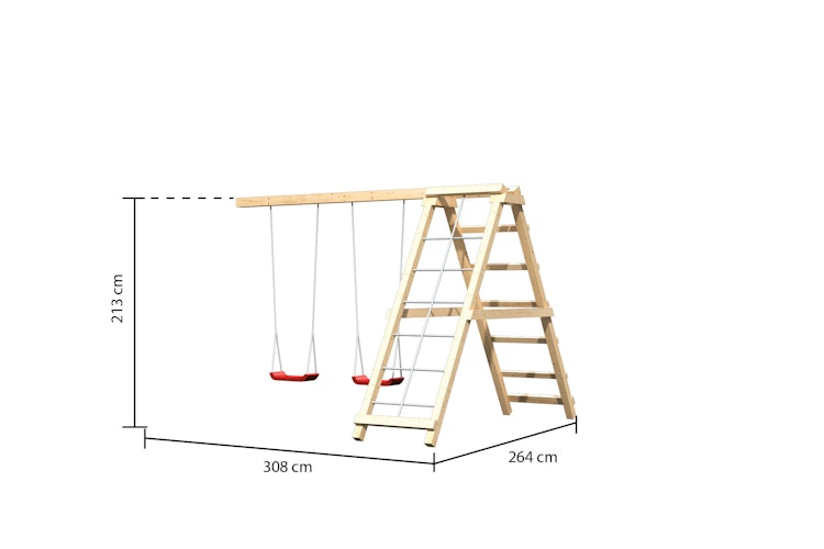 Akubi Kinderspielturm Ritterburg Löwenherz inkl. Wellenrutsche, Kletterwand, Anbauplattform, Doppelschaukelanbau und Klettergerüst Bild