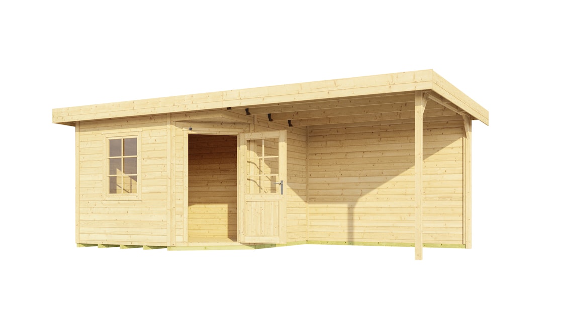 Weka Designhaus 213 B+ inkl. 300 cm Anbau und extra hoher Tür - 28 mm |  Mein-Gartenshop24 | Gartenhäuser