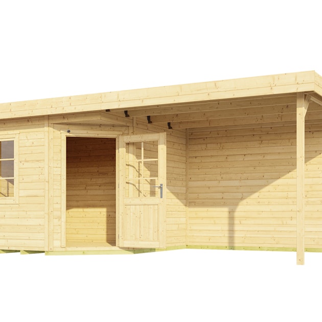 Weka Designhaus 213 B+ inkl. 300 cm Anbau und extra hoher Tür - 28 mm |  Mein-Gartenshop24