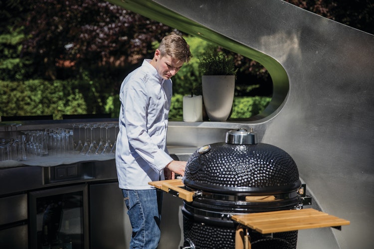 Yakiniku Kamado Keramikgrill XLARGE Set inkl. Gestell + Rollen + Seitentische