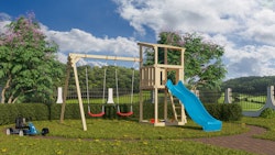 Akubi Kinderspielturm Anna mit Pultdach inkl. Wellenrutsche und Doppelschaukel inkl. gratis Zubehörset