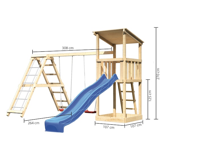 Akubi Kinderspielturm Anna mit Pultdach inkl. Wellenrutsche, Doppelschaukel und Klettergerüst Bild