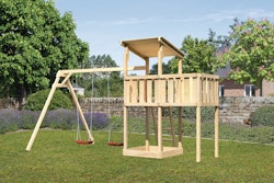 Akubi Kinderspielturm Anna mit Pultdach inkl. Doppelschaukel und Anbauplattform inkl. gratis Zubehörset