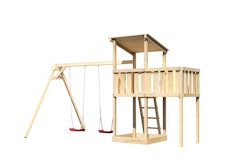 Akubi Kinderspielturm Anna mit Pultdach inkl. Doppelschaukel und Anbauplattform inkl. gratis Akubi Farbystem & Kuscheltier