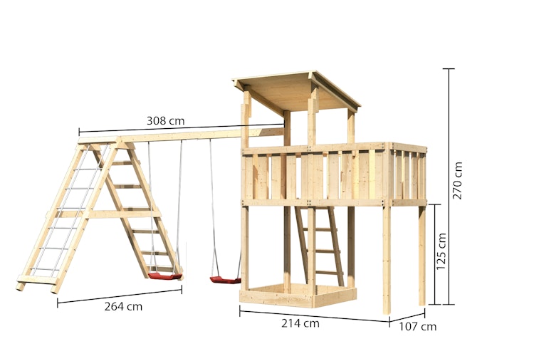 Akubi Kinderspielturm Anna mit Pultdach inkl. Anbauplattform, Doppelschaukel und Klettergerüst Bild