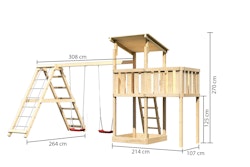 Akubi Kinderspielturm Anna mit Pultdach inkl. Anbauplattform, Doppelschaukel und Klettergerüst inkl. gratis Zubehörset