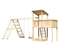 Akubi Kinderspielturm Anna mit Pultdach inkl. Anbauplattform, Doppelschaukel und Klettergerüst