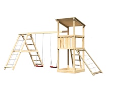 Akubi Kinderspielturm Anna mit Pultdach inkl. Netzrampe, Doppelschaukel und Klettergerüst