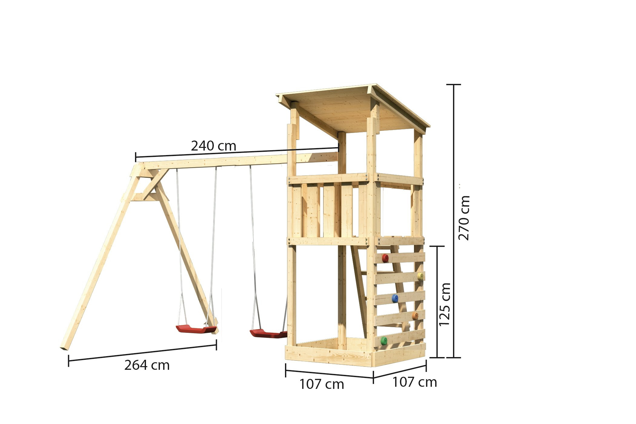 Akubi Kinderspielturm Anna mit Pultdach inkl. Doppelschaukel und Kletterwand inkl. gratis Zubehörset