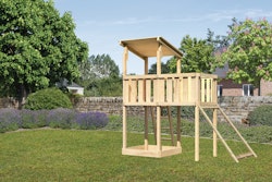 Akubi Kinderspielturm Anna mit Pultdach inkl. Anbauplattform und Netzrampe inkl. gratis Zubehörset