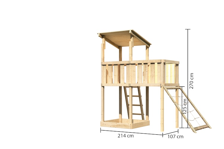 Akubi Kinderspielturm Anna mit Pultdach inkl. Anbauplattform und Netzrampe Bild