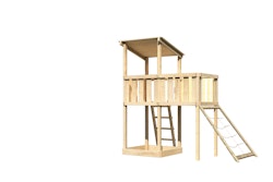 Akubi Kinderspielturm Anna mit Pultdach inkl. Anbauplattform und Netzrampe