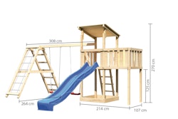 Akubi Kinderspielturm Anna mit Pultdach inkl. Wellenrutsche, Anbauplattform, Doppelschaukel und Klettergerüst inkl. gratis Zubehörset