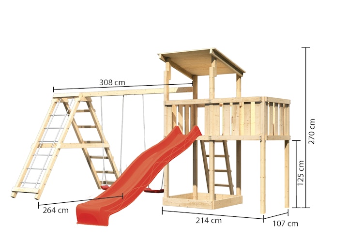 Akubi Kinderspielturm Anna mit Pultdach inkl. Wellenrutsche, Anbauplattform, Doppelschaukel und Klettergerüst Bild