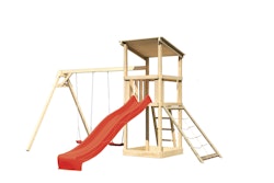 Akubi Kinderspielturm Anna mit Pultdach inkl. Wellenrutsche, Netzrampe und Doppelschaukel