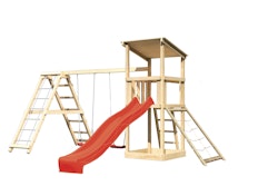 Akubi Kinderspielturm Anna mit Pultdach inkl. Wellenrutsche, Netzrampe, Doppelschaukel und Klettergerüst