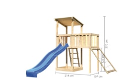 Akubi Kinderspielturm Anna mit Pultdach inkl. Anbauplattform, Wellenrutsche und Netzrampe inkl. gratis Zubehörset
