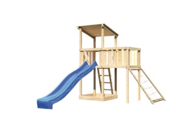 Akubi Kinderspielturm Anna mit Pultdach inkl. Anbauplattform, Wellenrutsche und Netzrampe